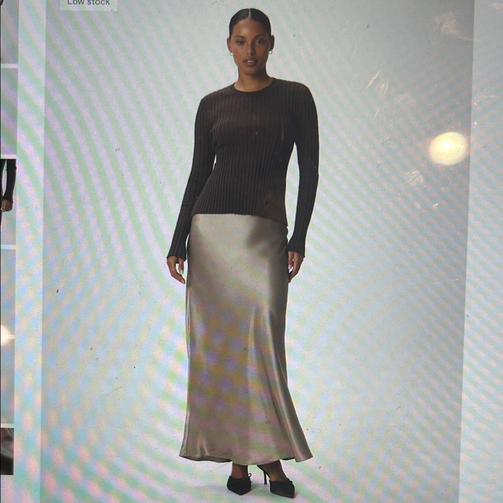 Quince 100% washable silk maxi skirt in morel grey size small